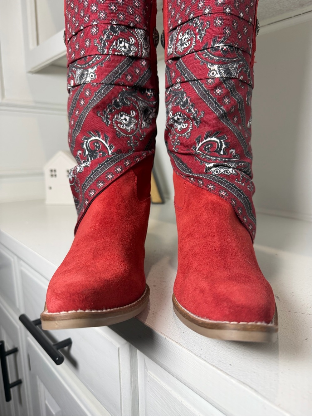 Dingo Womens 9M Red Suede Bandana Cowboy Boots Concho Western Cowgirl - Picture 4 of 9